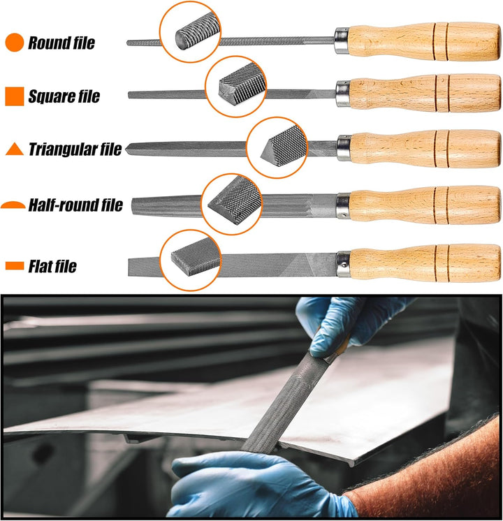 ACCOCO Hartstahl Feilen Set mit Holzgriffen Raspel Feile für Metall, Holz, Kunststoff, 5 Stück