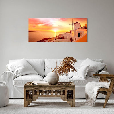 Panorama Bilder auf Leinwand 100x40cm Leinwandbild Santorini Griechenland Urlaub Gross Wanddeko Bild