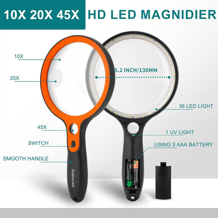 Grosse Lupe mit 36 LED-Licht und Aufbewahrungskoffer, 10-Fach 20-Fach 45-Fache Beleuchtete Handlupe