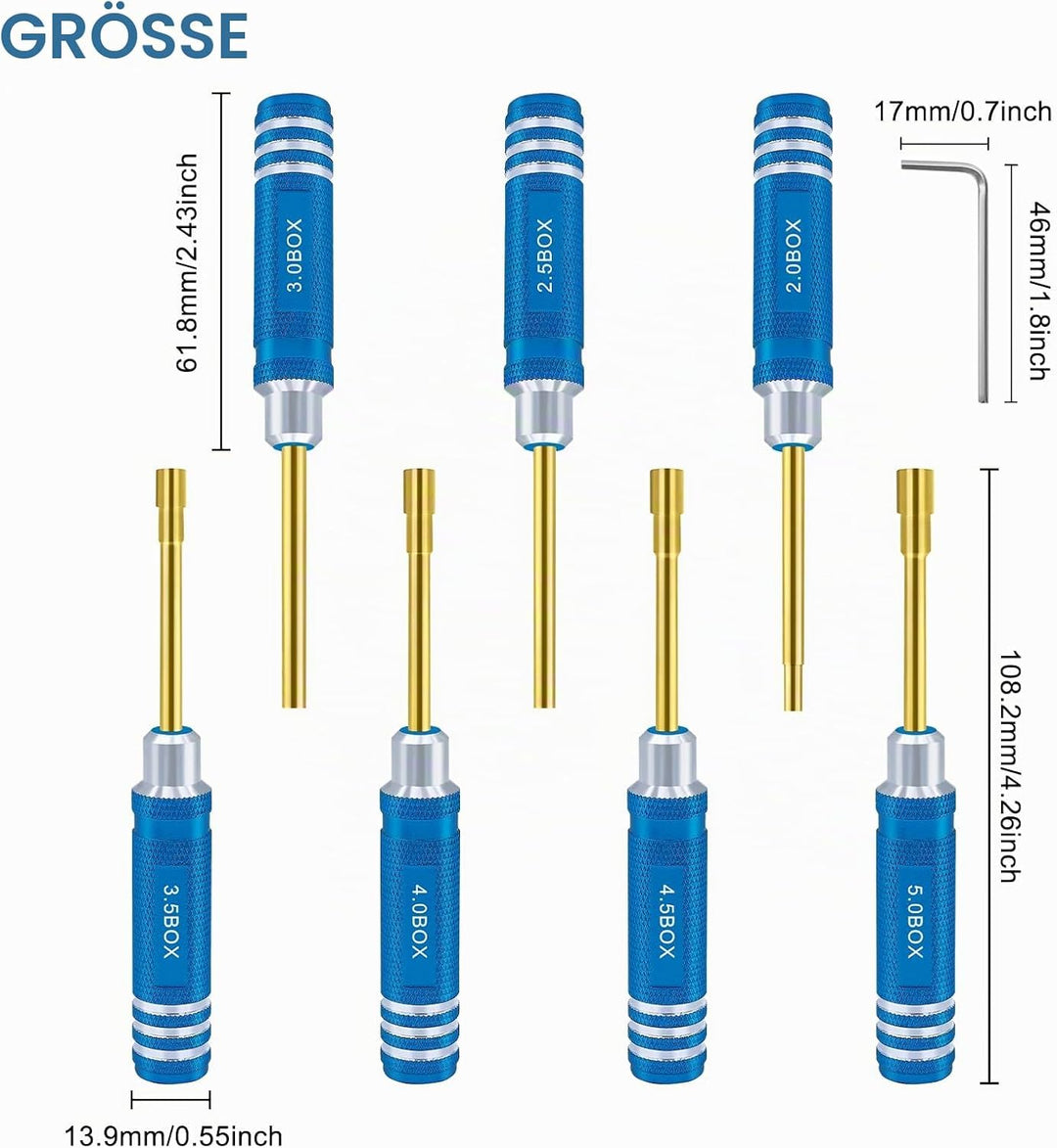Sechskantmutter Schraubendreher Satz 2.0mm 2.5mm 3.0mm 3.5mm 4.0mm 4.5mm 5.0mm RC Werkzeug Steckschl
