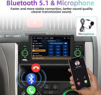 Podofo Autoradio 1 Din mit Apple Carplay Bluetooth 5.1 Android Auto, 5 Zoll Auto Radio Stereo mit Bi