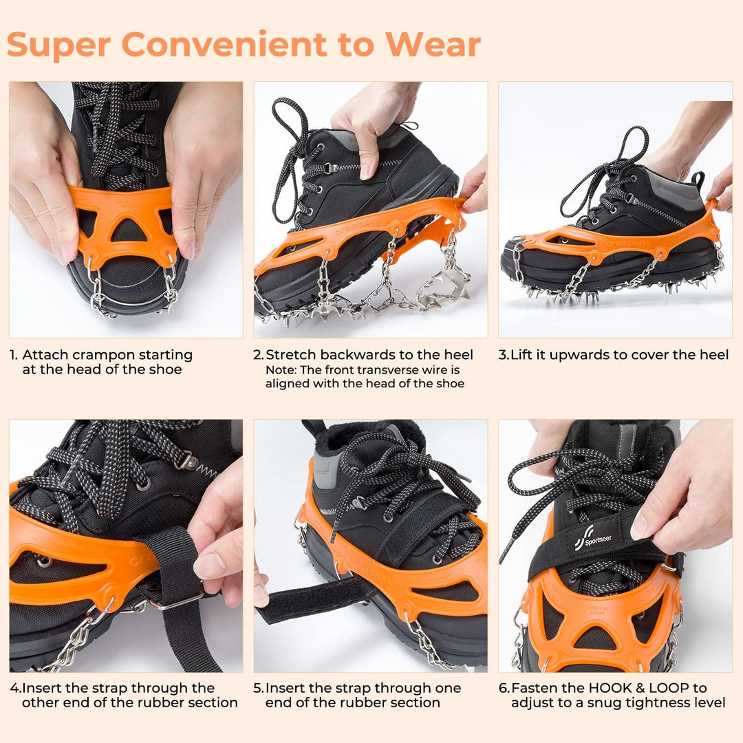 Sportneer Steigeisen Eisstollen Traktion, 19 Spikes Edelstahl Anti-Rutsch EIS Schnee Grips für Schuh
