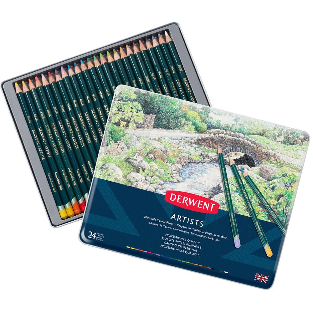 Derwent Artists Farbstifte, Zum Zeichnen &amp; Ausmalen, 24er-Set, Ideal zum Verwischen &amp; Schichten, Pro