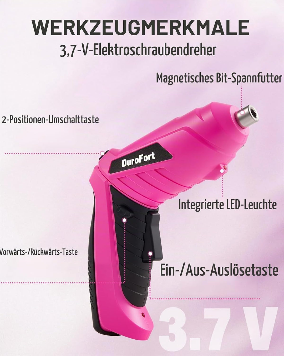 Durofort 3,7V Mini Cordless Akkuschrauber,3Nm kleiner akkuschrauber,Satz mit 48 Schraubendreherbits