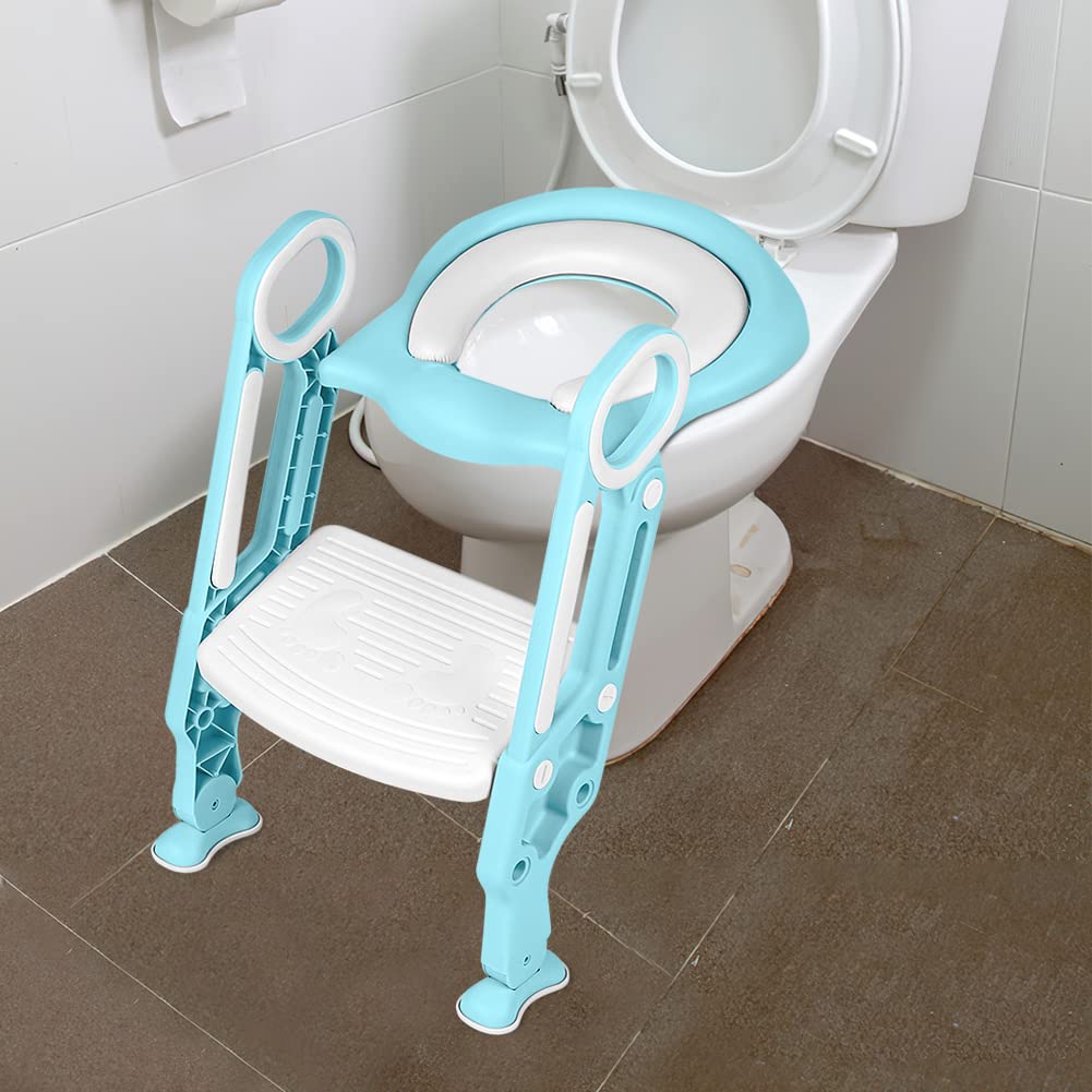 Toilettensitz für Kinder Mit Gepolstertem Sitz,Toilettensitz Toilettentrainer mit Treppe Stabilen Ru