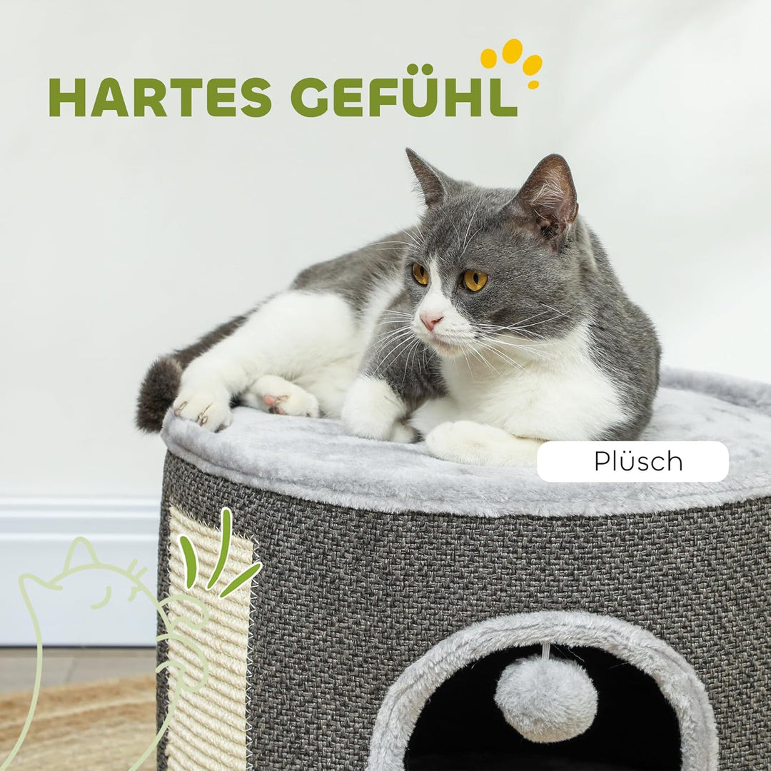 PawHut Kratztonne, 30 cm Hoch Katzentonne mit Höhle, Kratzbaum, Katzenturm aus Sisal, für Katze bis