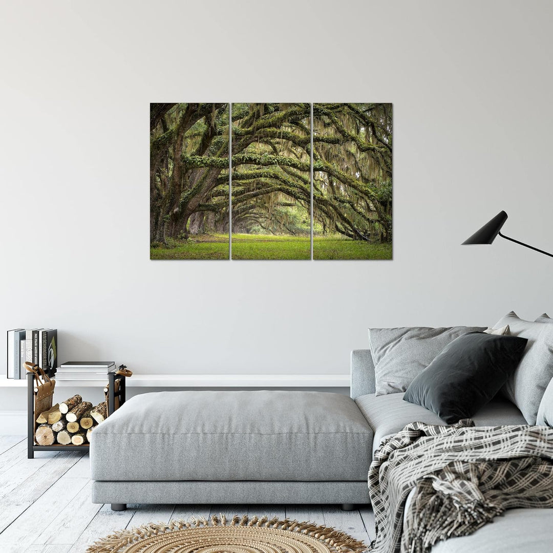 Runa Art Wandbilder Wald Landschaft Bild XXL Schlafzimmer Wohnzimmer Grün Natur 120 x 80 cm 3 Teilig