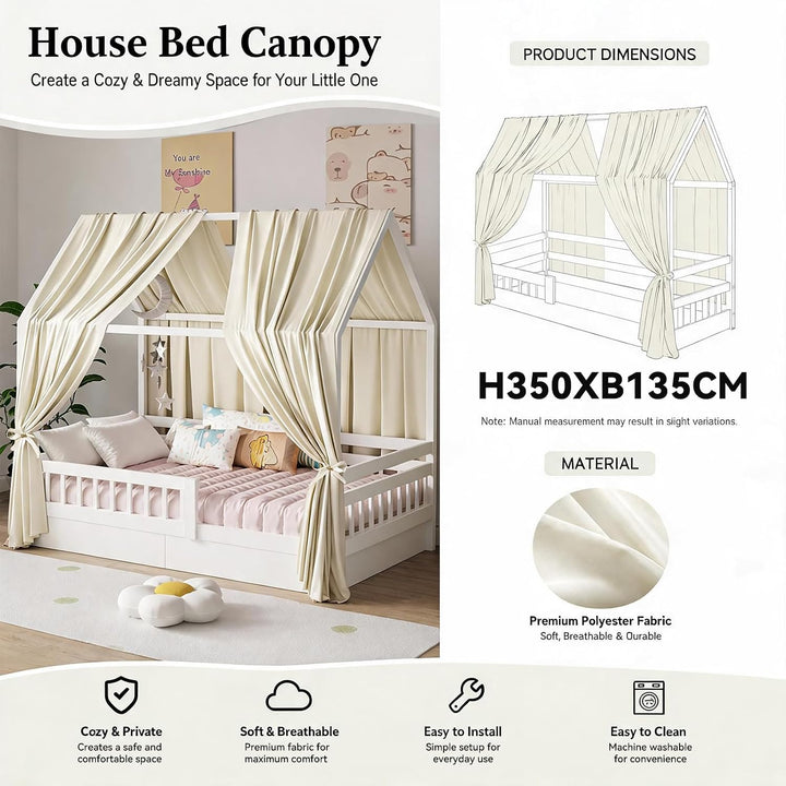 Hausbett Himmel Set, 2 Stück Betthimmel Hausbett, Leichter Atmbar Baumwoll Himmelbett Vorhängemit, M