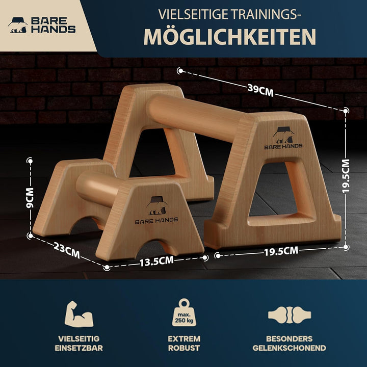 BARE HANDS Liegestützgriffe Set – 2x kleine & 2x grosse gelenksschonende, rutschfeste Holz Liegestüt