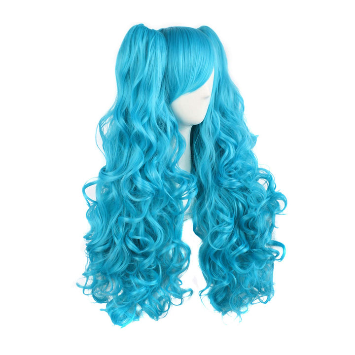MapofBeauty Lolita lange lockige geheftet auf Pferdeschwanz Cosplay Perücke (Azurblau) 70 cm (1er Pa