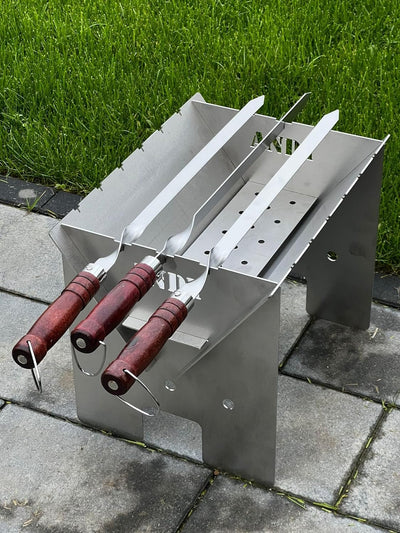 6 Edelstahl Grill-Spiesse mit Holzgriff - 60cm lang / 2cm breit / 2mm Stark - Lula Lulu Kebab Adana