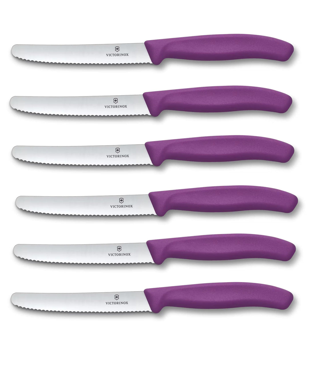 Victorinox Swiss Classic, Frühstücksmesser, Brötchenmesser Set 6teilig, Scharfe Klinge, Wellenschlif