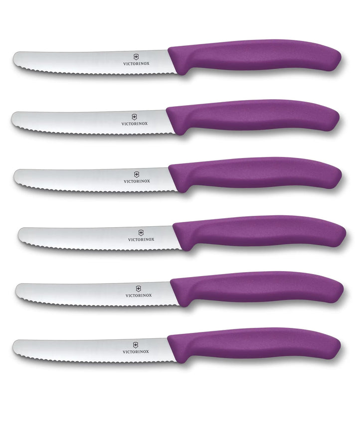 Victorinox Swiss Classic, Frühstücksmesser, Brötchenmesser Set 6teilig, Scharfe Klinge, Wellenschlif