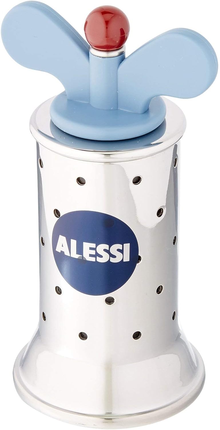 Alessi 9098 - Design Pfeffermühle mit Rippen, Edelstahl und Thermoplastisches Harz, Hellblau,8.7 x 6