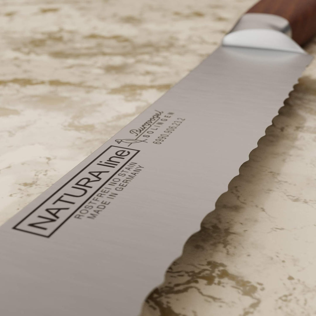 Burgvogel Solingen Natura Line, Brotmesser Holzgriff, rot satiniert, geschmiedet, 22 cm mit Wellensc