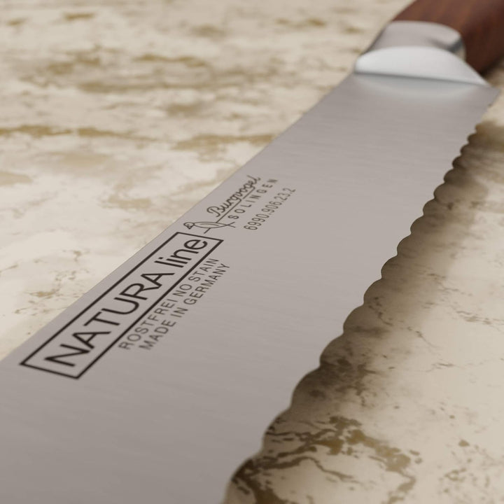 Burgvogel Solingen Natura Line, Brotmesser Holzgriff, rot satiniert, geschmiedet, 22 cm mit Wellensc