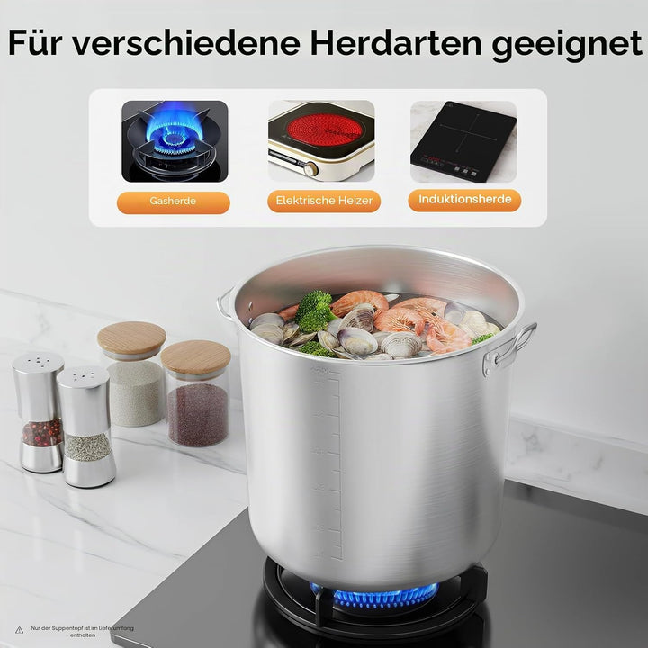 Edelstahl Suppentopf 70L Ø45cm, Grossvolumiger Kochtopf aus 201 Edelstahl mit Versenkdeckel &amp; Griffe