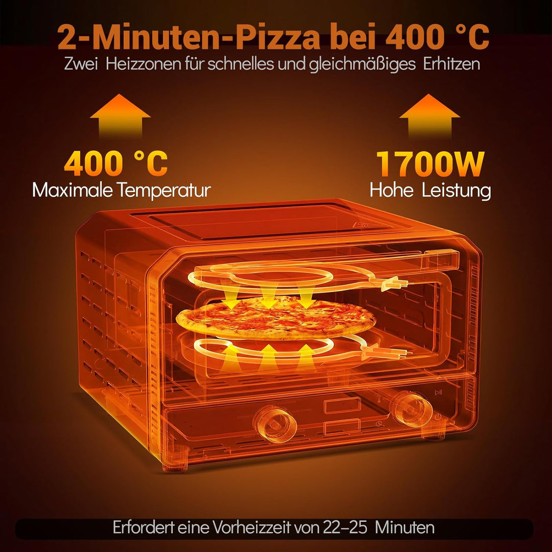COSTWAY Elektrischer Pizzaofen, Pizza Oven erhitzt bis zu 400℃, Pizzamaker mit 6 Voreinstellungen &