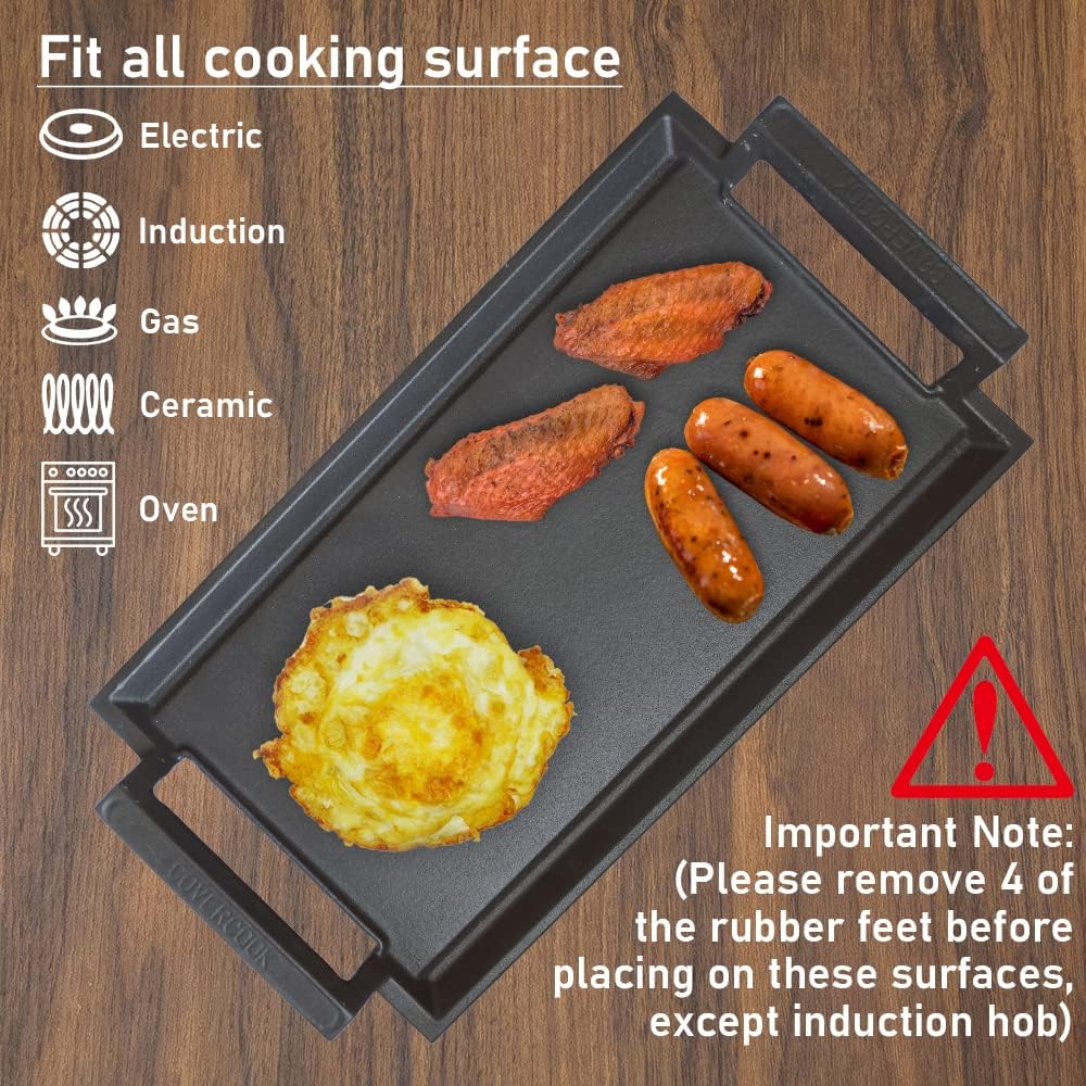 COVERCOOK Grillpfanne aus Gusseisen, Grillpfanne, Rechteckiger Grill, 43 x 23 cm, Flache Grillplatte