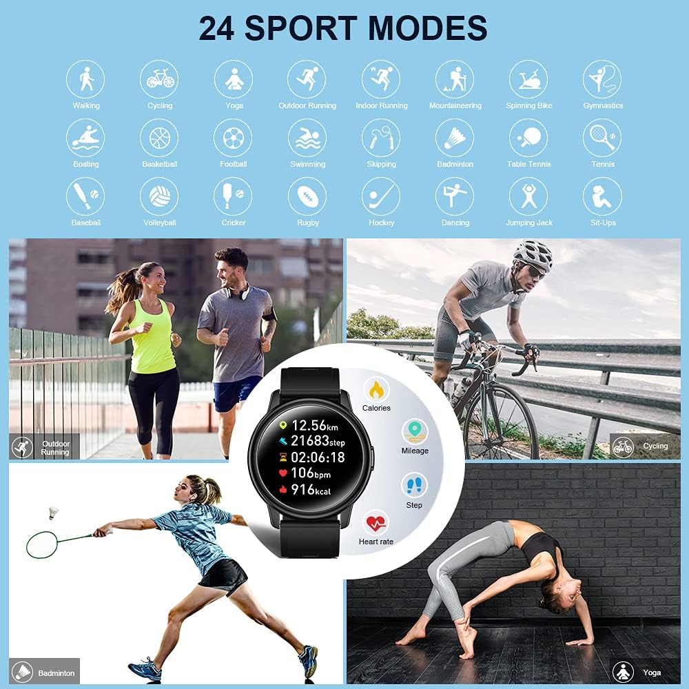 Cillso Smartwatch, Runde Bluetooth Smartwatch Herren Damen Fitnessuhr 1,3“ Touchdisplay mit Pulsmess