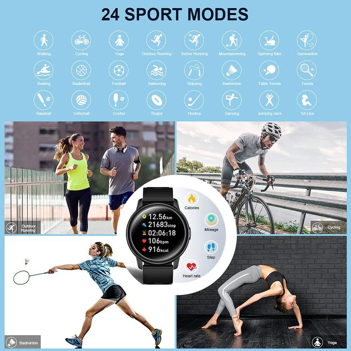 Cillso Smartwatch, Runde Bluetooth Smartwatch Herren Damen Fitnessuhr 1,3“ Touchdisplay mit Pulsmess