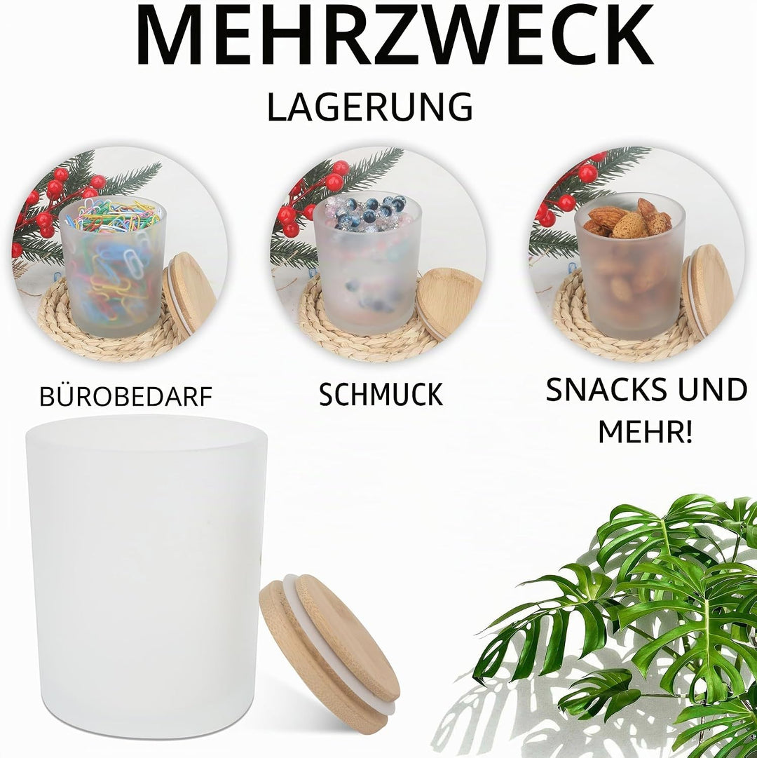 MILIVIXAY 12 Stück 284 ml Milchweiss dicke Glas-Kerzengläser mit Deckel – leere Kerzengläser für die