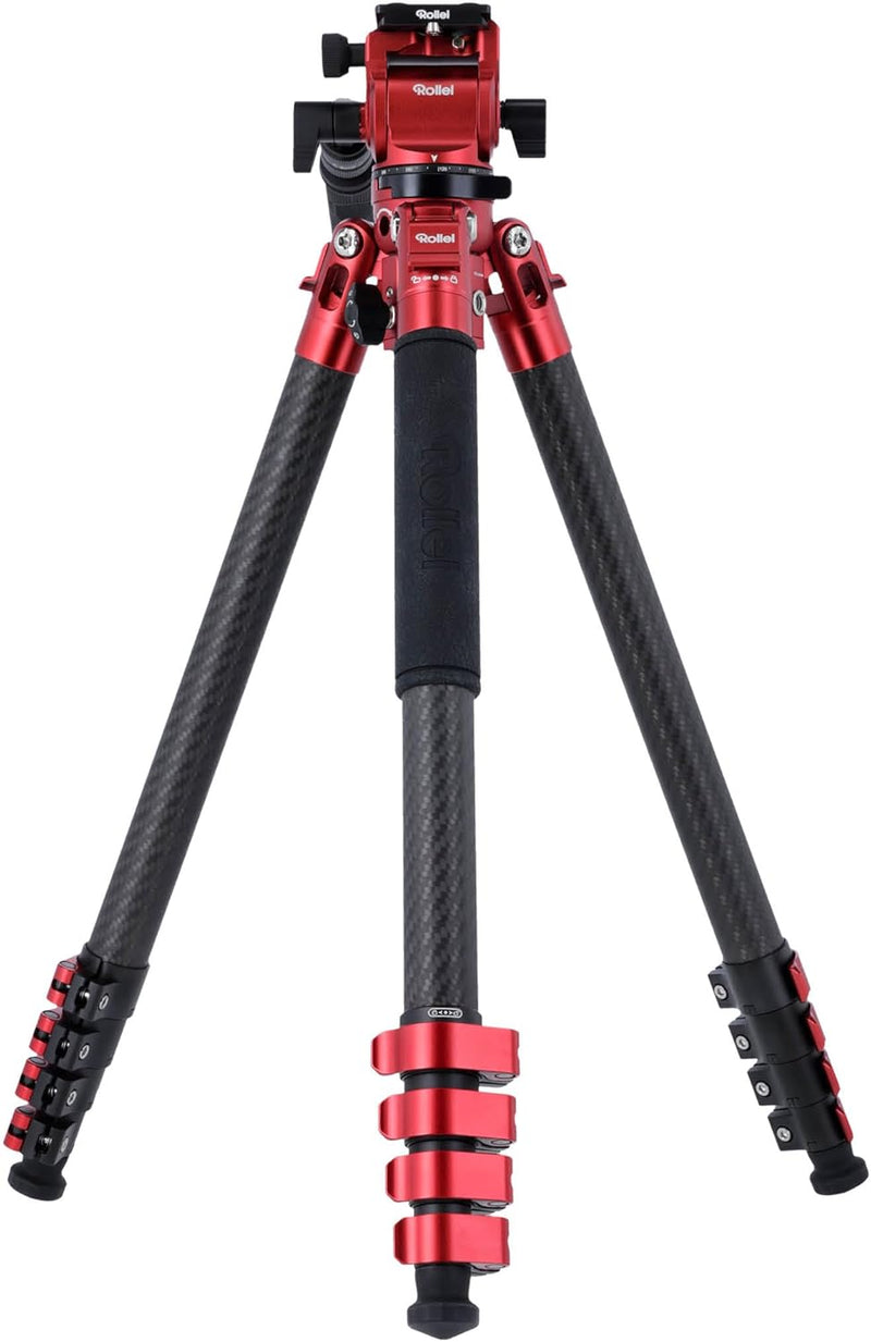 Rollei Easy Traveler Video Carbonstativ - 4,5 kg Tragkraft, 164 cm Höhe, Ultraleicht, Kompakt, Mühel
