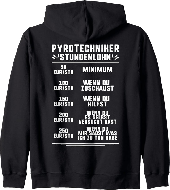 Pyrotechnik Stundenlohn Feuerwerk Pyrotechniker Kapuzenjacke