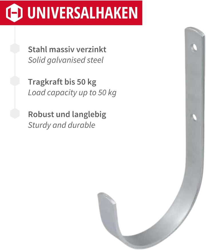 Gedotec Wandhalterung - Universal-Haken Stahl verzinkt | 10 Stück Leiterhaken gebogen 180 x 100 mm |