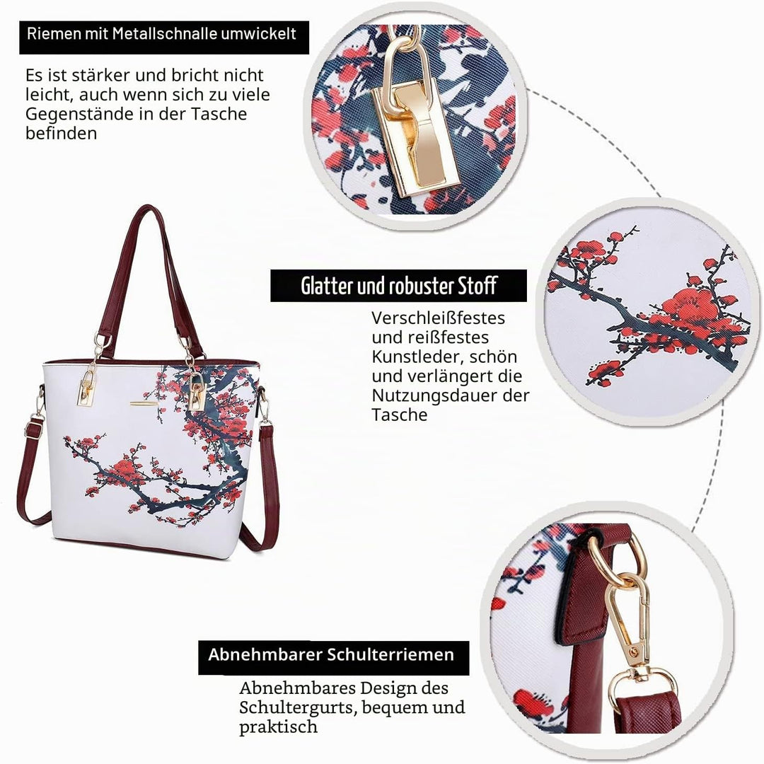 2E-youth Damen Set Tote Handtasche Umhängetasche Geldbörse 1e Weiss & Rot, 1e Weiss & Rot