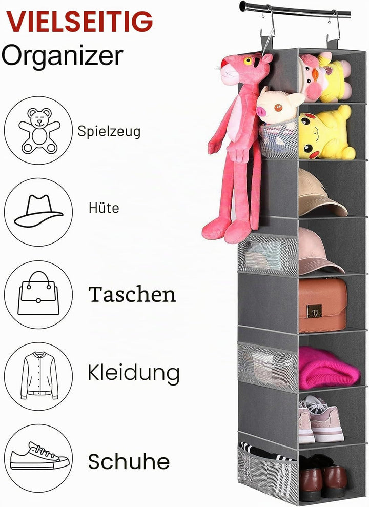 MISSLO 8-Regal Hängende Schuh Organizer Kleidung Schrank Organizer und Aufbewahrungsregale Huthalter