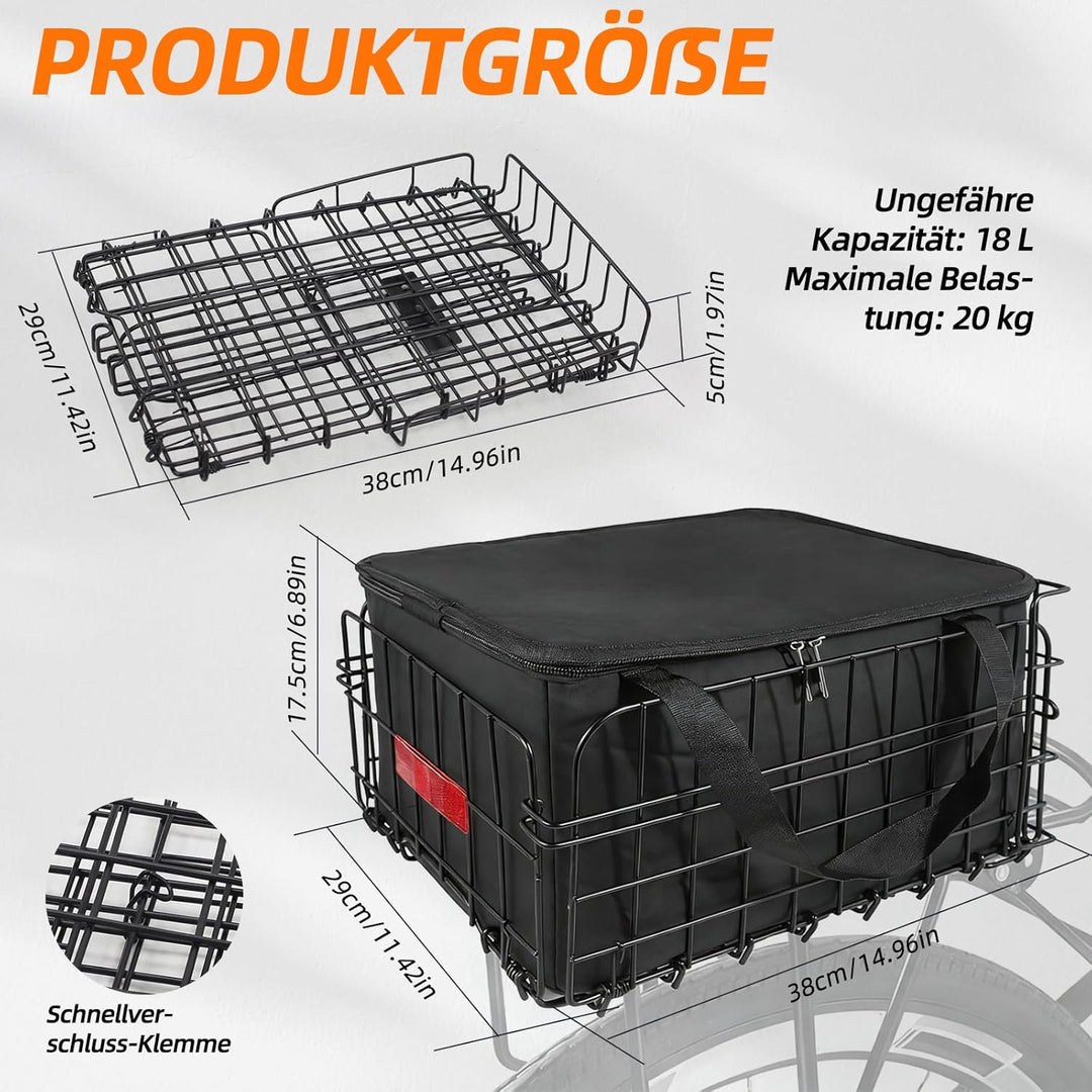 Fahrradkorb. Unisex-Fahrradkorb, hinten montierbar, abnehmbar, grosses Fassungsvermögen, geeignet fü
