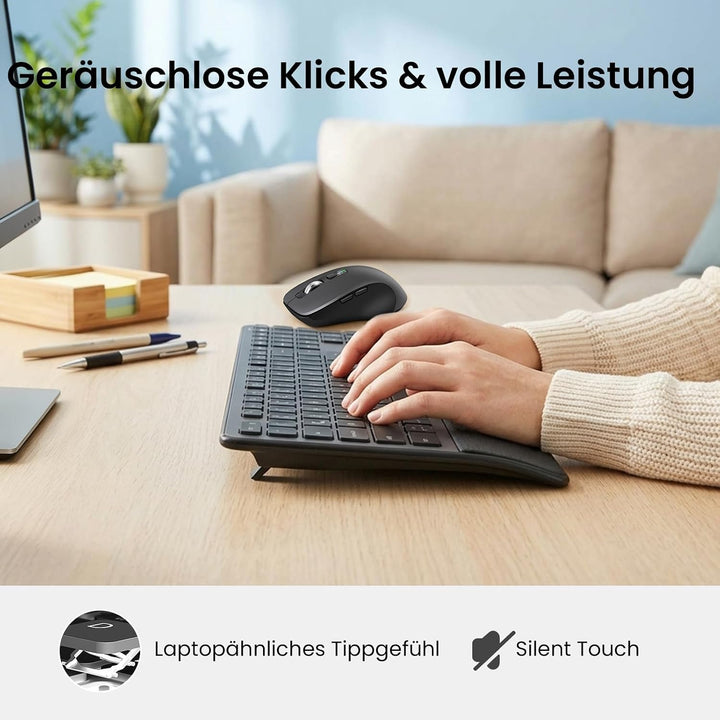 CITLLA M9127 Kabellose Tastatur und Maus mit Handballenauflage, Full-Size Multi Geräte-Tastatur Maus