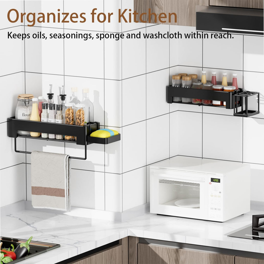 necvha Duschablage ohne Bohren - 4 Stück Badezimmer Organizer, grosse Kapazität Badregal mit Haken,