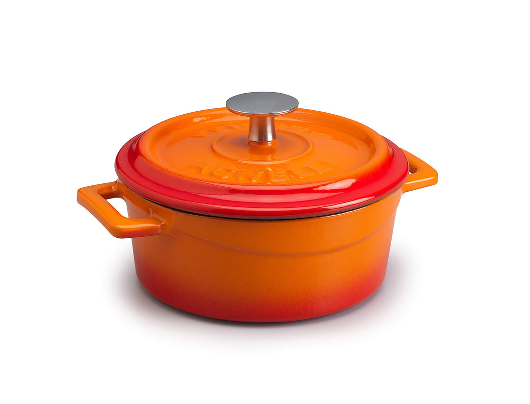 Pentole Agnelli COGHSRP10414O Kochgeschirr Slowcook Auflauf aus Gusseisen, 14 cm, 0,8 l, orange Aran