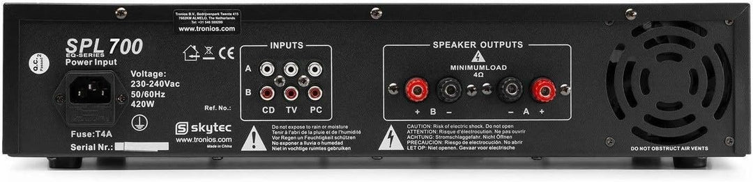 Skytec SPL 700 - Audioverstärker (2.0 Kanäle, 0,5%, 95 dB, 82 dB, 775 mV, 10000 Ohm)