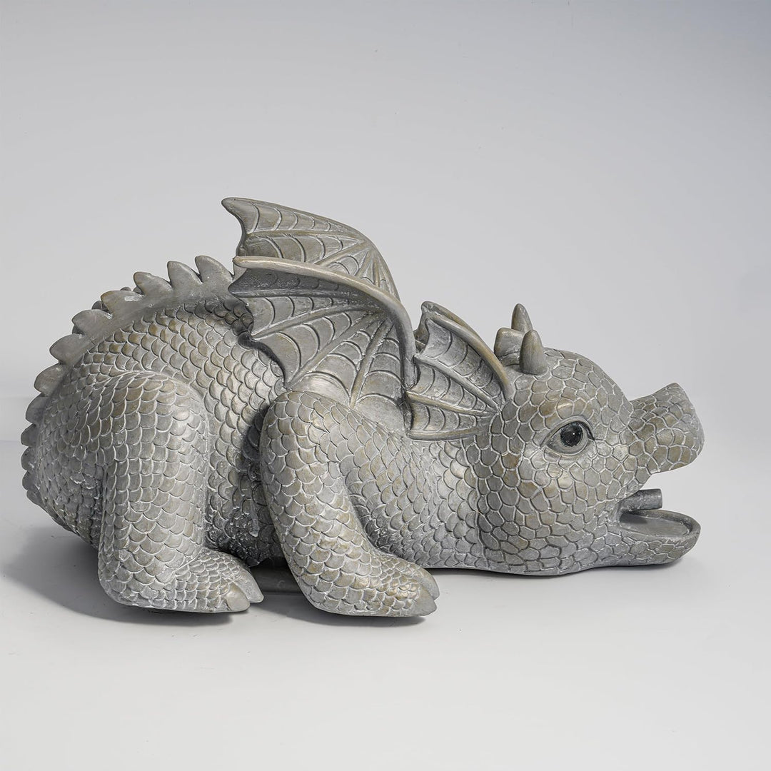 Wasserspeier Figur Drache Grisu aus Kunststein - (L x B x H): ca. 400 x 215 x 200 mm - Schlauchansch