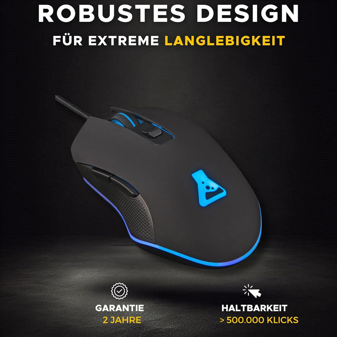 THE G-LAB Kult Helium USB-Gamer-Maus mit Kabel - Optischer Sensor mit 800 bis 6400 DPI, 7-farbige LE