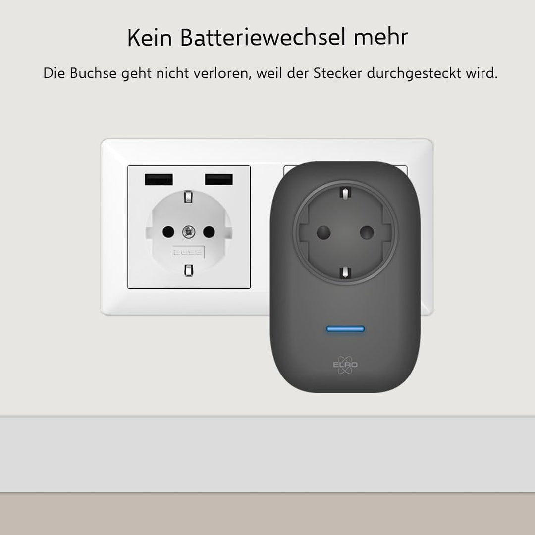 ELRO DB4000 Drahtloses kinetisches Türklingel-Set - mit Steck-Empfänger mit Steckdose - keine Batter