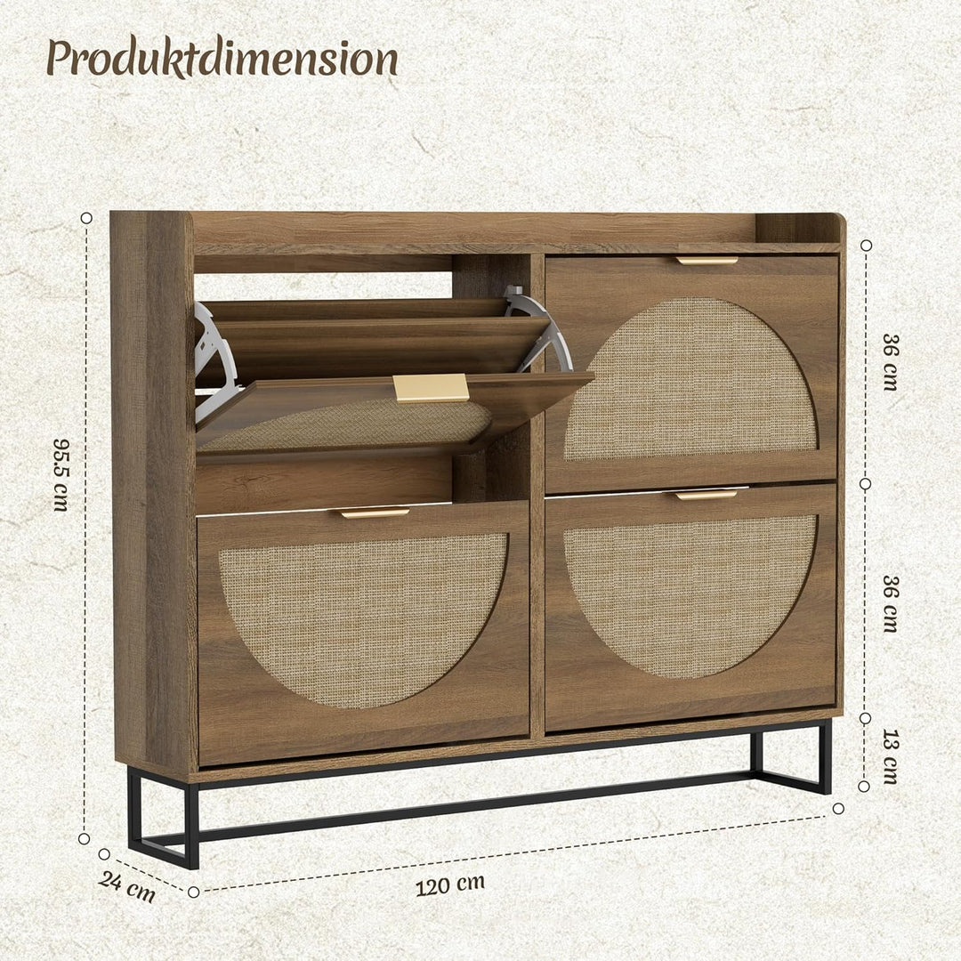 Schuhschrank Schmal, Schuhregal mit 4 Klappen, Schuhkipper mit Verstellbar, Schuhaufbewahrung Holz,