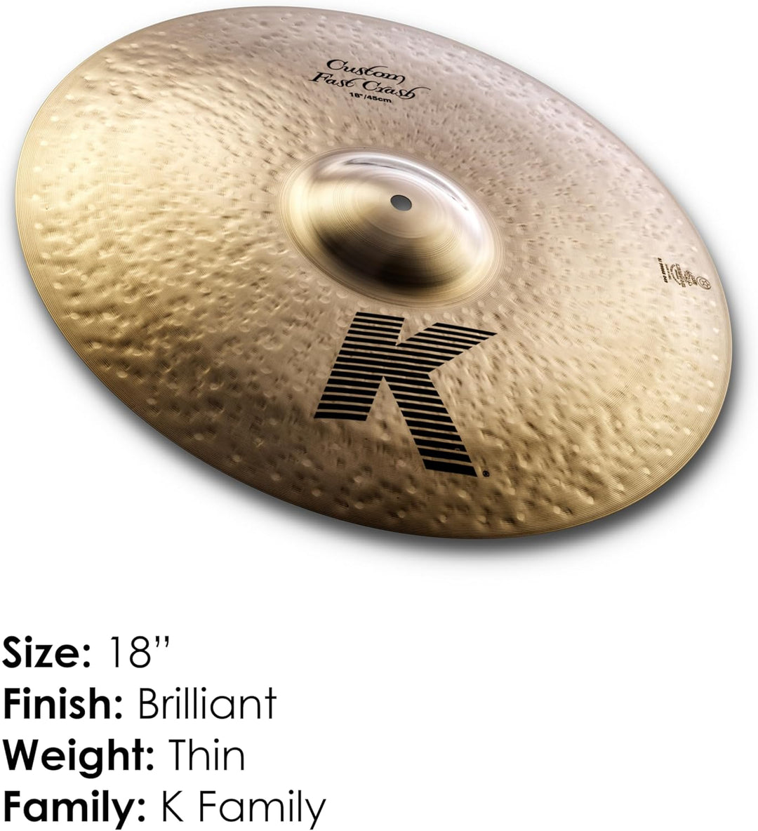 Zildjian K Custom Series - 18" Fast Crash Cymbal - Brilliant finish 18 Zoll, 18 Zoll