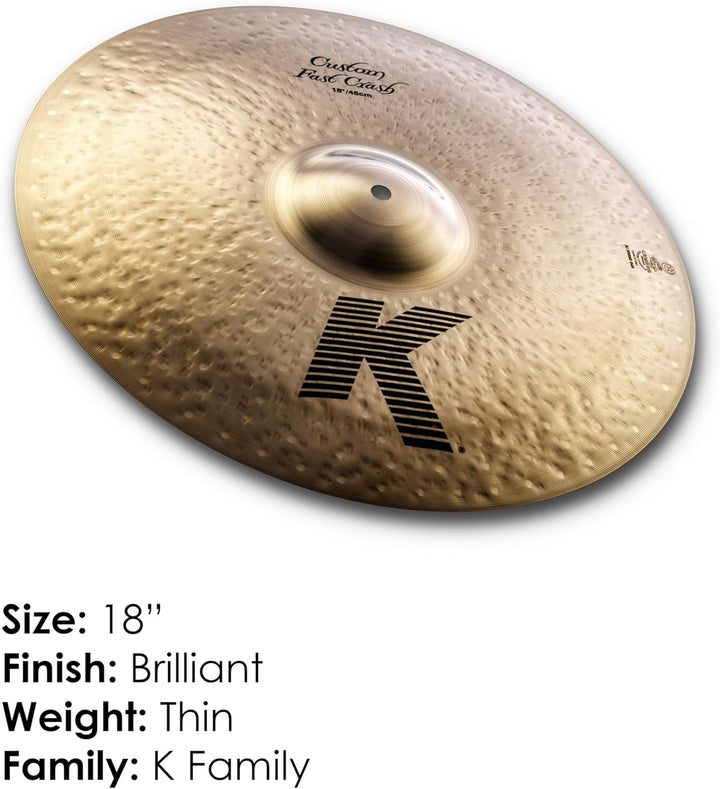 Zildjian K Custom Series - 18" Fast Crash Cymbal - Brilliant finish 18 Zoll, 18 Zoll