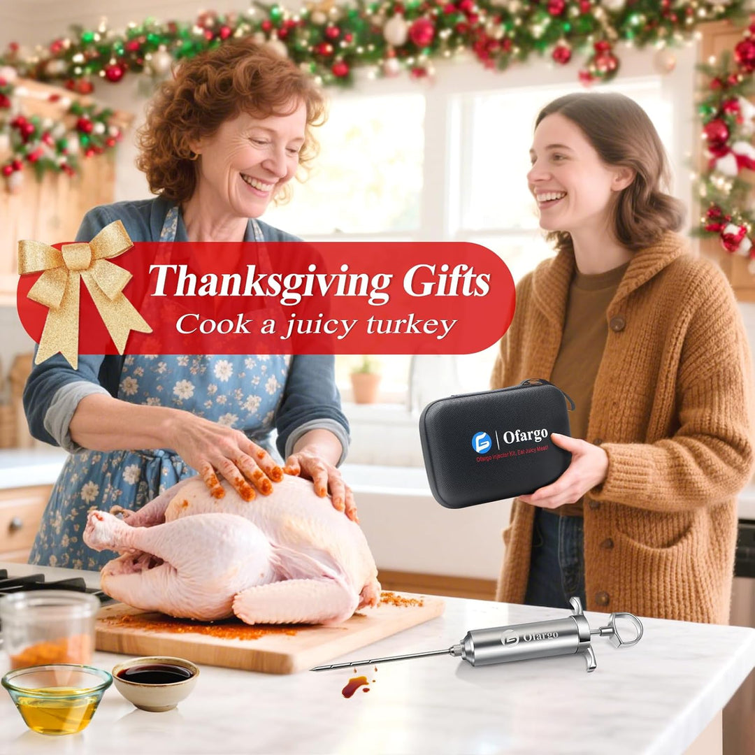 Ofargo Fleischspritze aus 304-Edelstahl, mit 4 Marinadennadeln und Reiseetui für Grill, Räuchern, 57