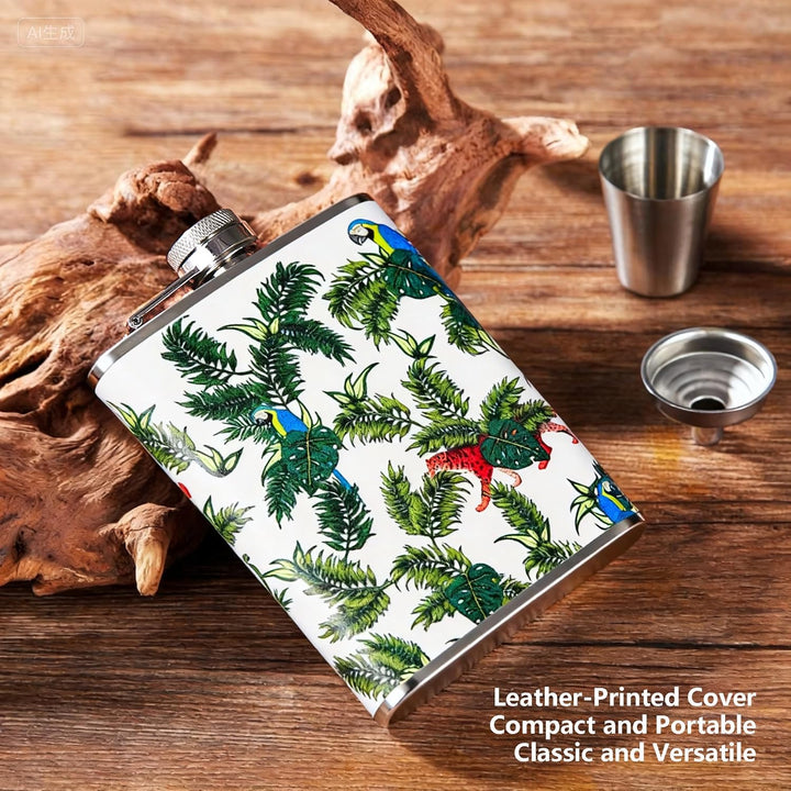 Luxuriöses 237 ml Edelstahl-Flachmann-Geschenkset mit 2 Schnapsgläsern und Trichter, lederbedruckter