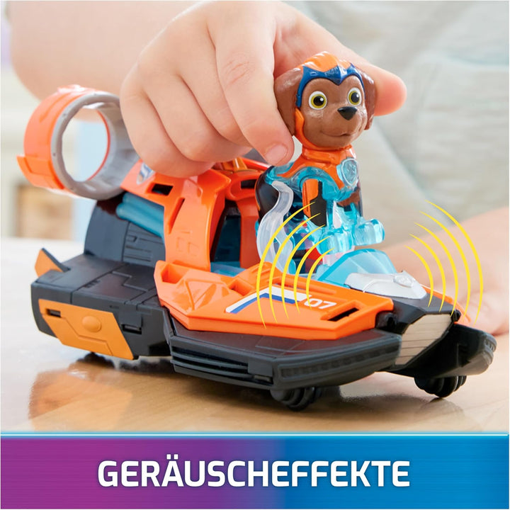 Spin Master PAW Patrol: Der Mighty Kinofilm, Superhelden-Basis-Fahrzeug von Zuma mit Welpenfigur, Sp