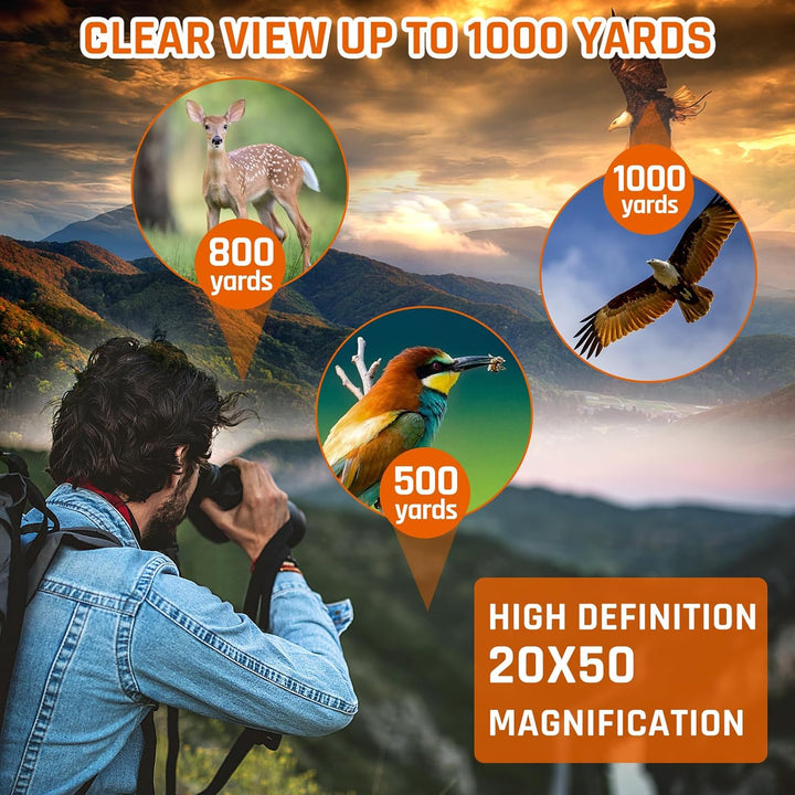 20x50 Fernglas für Erwachsene mit Nachtsicht bei schwachem Licht, kompaktes HD-Profi-/Alltags-Wasser