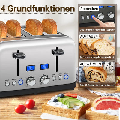 SEEDEEM Toaster 4 Scheiben, LCD-Display, 6 Farbeinstellungen Edelstahl-Toaster, 1,5'' breite Schlitz