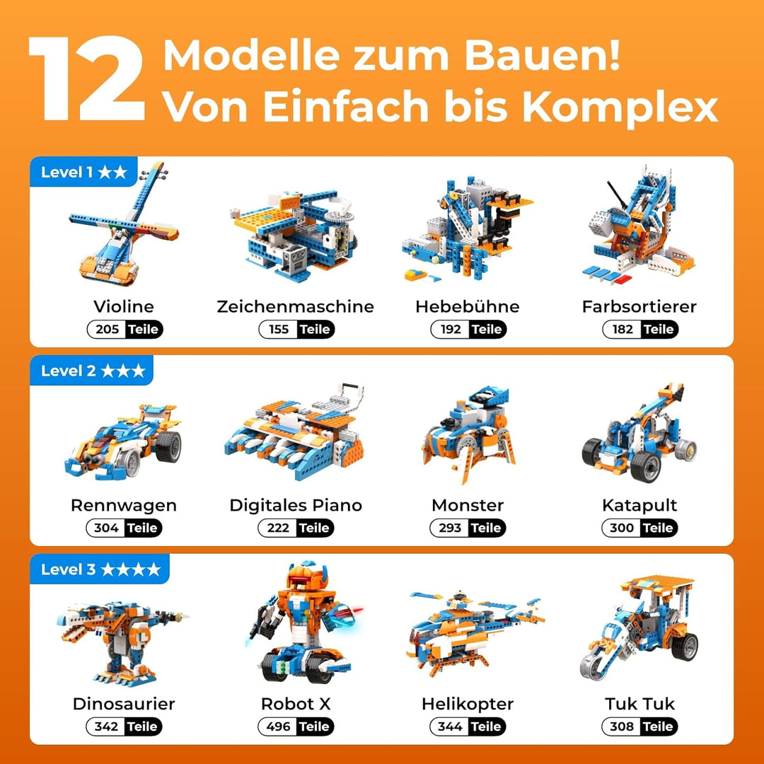 Robot X, Roboter-Set, STEM-Spielzeug für Kinder, 12-in-1, App-gesteuertes DIY-Bildungs-Codierspielze