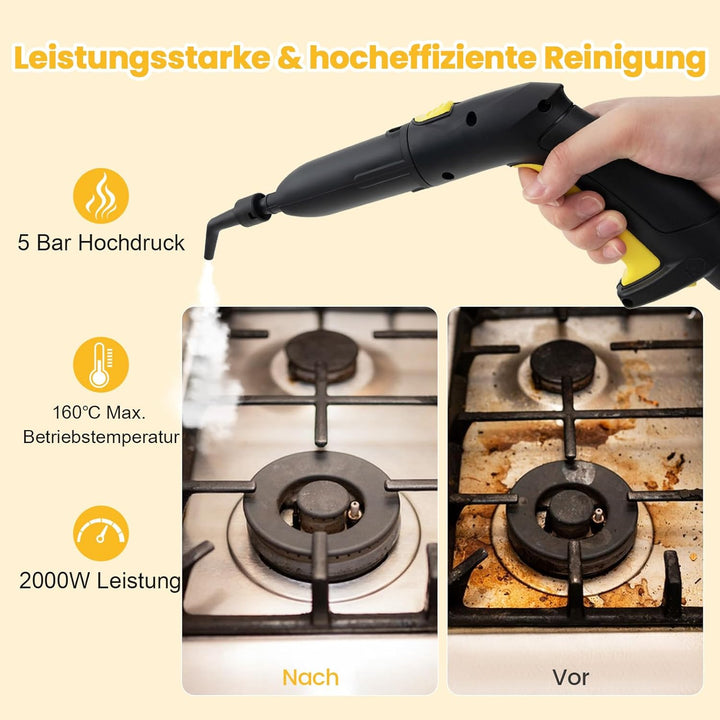COSTWAY Dampfreiniger 2000W, Dampfdruck: 5 bar, Tank: 1,8L, Temperatur: bis zu 160℃, Bodenreiniger m