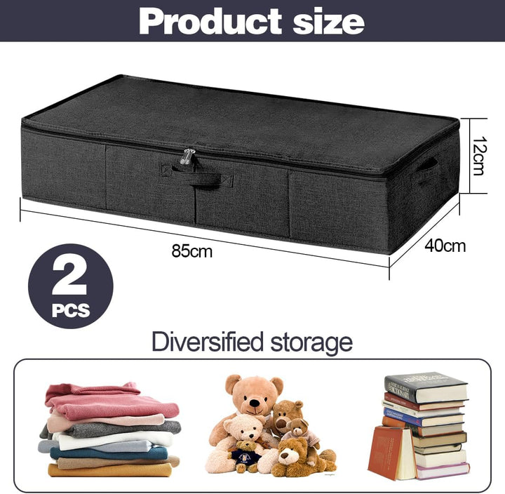 2 Stück Unterbett Aufbewahrungsbox mit Deckel, Grosse Unterbettkommode mit Griff, Faltbare Kleidung
